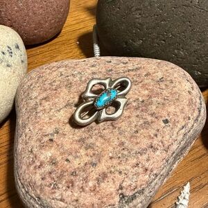 Vintage Turquoise Southwestern Brooch Pin | Handmade Silver Tone Navajo Style